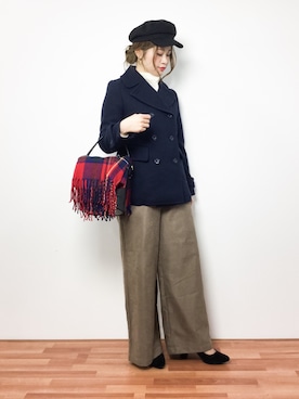 「マリンキャップ」｜「アイテム（ピーコート）」を使った、isaさん（レディース・155cm）の冬コーディネート