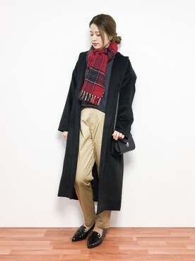 「ガウンコート」｜「アイテム（ノーカラージャケット）」を使った、isaさん（レディース・155cm）の冬コーディネート