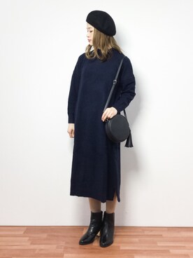 「Ameri（アメリ）のアイテム（ハンチング/ベレー帽）」を使った、isaさん（レディース・155cm）の冬コーディネート