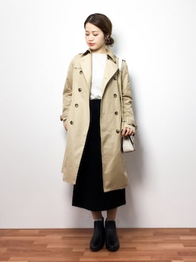 「リブスカート」｜「アイテム（トレンチコート）」を使った、isaさん（レディース・155cm）の冬コーディネート