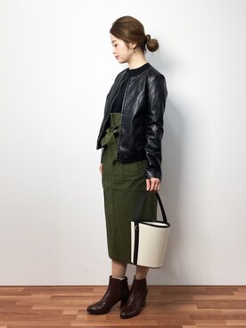 「N.（N. Natural Beauty Basic）（エヌエヌナチュラルビューティーベーシック）のアイテム（ライダースジャケット）」を使った、isaさん（レディース・155cm）の冬コーディネート