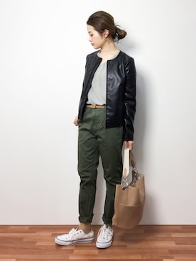 「N.（N. Natural Beauty Basic）（エヌエヌナチュラルビューティーベーシック）のアイテム（ライダースジャケット）」を使った、isaさん（レディース・155cm）の冬コーディネート