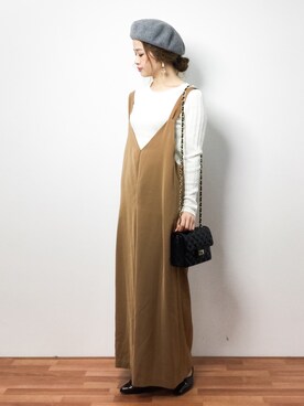 「アイテム（サロペット/オーバーオール、イエロー系）」を使った、isaさん（レディース・155cm）の冬コーディネート