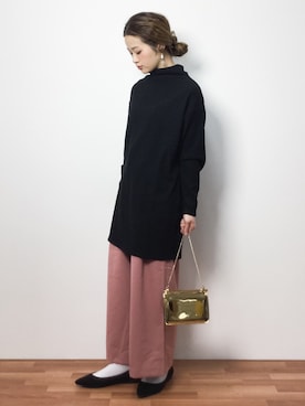 「ロングニット」｜「アイテム（アクセサリー）」を使った、isaさん（レディース・155cm）の冬コーディネート