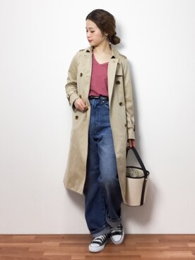 「SLOBE IENA（スローブイエナ）のロングトレンチコート◆（トレンチコート）」を使った、isaさん（レディース・155cm）の冬コーディネート