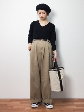 「ウエストイン」｜「アイテム（ハンチング/ベレー帽）」を使った、isaさん（レディース・155cm）の春コーディネート