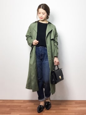 「Right-on（ライトオン）のアイテム（トレンチコート）」を使った、isaさん（レディース・155cm）の春コーディネート