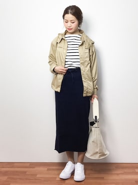 「スウェットスカート」｜「アイテム（ブルゾン）」を使った、isaさん（レディース・155cm）の春コーディネート