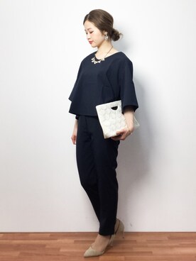 「パールアクセ」｜「アイテム（つなぎ/オールインワン）」を使った、isaさん（レディース・155cm）の春コーディネート