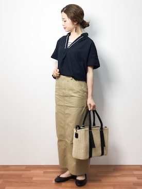 「マキシスカート」｜「アイテム（アンサンブル）」を使った、isaさん（レディース・155cm）の春コーディネート