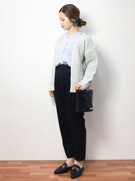 「SLOBE IENA（スローブイエナ）のヘンケイアミBIGカーデ◆（ニット/セーター）」を使った、isaさん（レディース・155cm）の春コーディネート