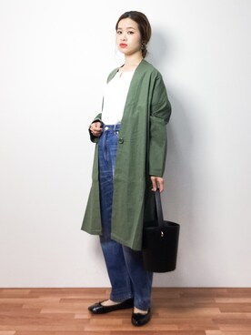 「ロングジャケット」｜「アイテム（ノーカラージャケット）」を使った、isaさん（レディース・155cm）の春コーディネート