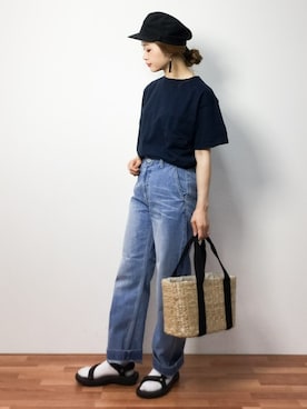 「URBAN RESEARCH DOORS（アーバンリサーチドアーズ）のデニムワイドパンツ（デニムパンツ）」を使った、isaさん（レディース・155cm）の春コーディネート