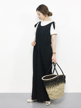 「肩リボン」｜「アイテム（オールインワン・サロペット）」を使った、isaさん（レディース・155cm）の夏コーディネート