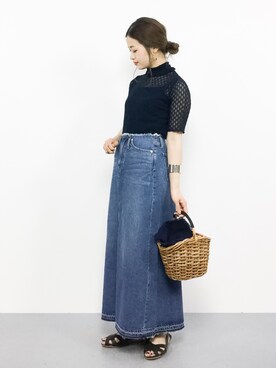 「透かし編みニット」｜isaさん（レディース・155cm）の夏コーディネート