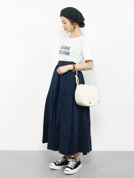 「titivate（ティティベイト）のタイプライタータックフレアスカート（スカート）」を使った、isaさん（レディース・155cm）の夏コーディネート