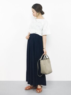 「earth music&ecology（アースミュージックアンドエコロジー）のカットプリーツスカーチョ（その他パンツ）」を使った、isaさん（レディース・155cm）の夏コーディネート