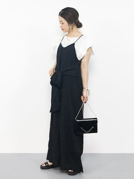 「ラッフルスリーブ」｜「アイテム（オールインワン・サロペット）」を使った、isaさん（レディース・155cm）の夏コーディネート