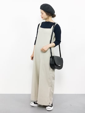「アイテム（つなぎ/オールインワン、ベージュ系）」を使った、isaさん（レディース・155cm）の夏コーディネート