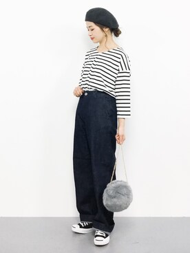 「URBAN RESEARCH DOORS（アーバンリサーチドアーズ）のデニムワイドパンツ（デニムパンツ）」を使った、isaさん（レディース・155cm）の秋コーディネート