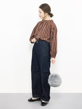 「URBAN RESEARCH DOORS（アーバンリサーチドアーズ）のデニムワイドパンツ（デニムパンツ）」を使った、isaさん（レディース・155cm）の秋コーディネート