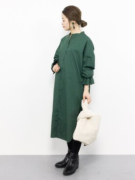 「A part by（アパートバイ）のアイテム（シャツワンピース）」を使った、isaさん（レディース・155cm）の秋コーディネート