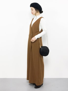 「ラップパンツ」｜「アイテム（サロペット/オーバーオール）」を使った、isaさん（レディース・155cm）の秋コーディネート