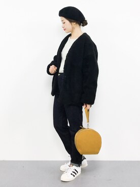 「ラウンドバッグ」｜「アイテム（ジャケット/アウター）」を使った、isaさん（レディース・155cm）の秋コーディネート