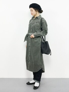 「LEE」｜「アイテム（シャツワンピース）」を使った、isaさん（レディース・155cm）の秋コーディネート