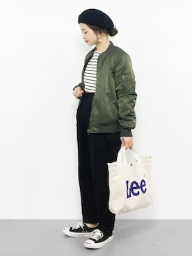 「rps（アールピーエス）のアイテム（MA-1）」を使った、isaさん（レディース・155cm）の秋コーディネート