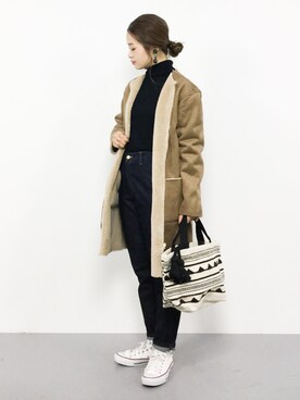 「BACK NUMBER（バックナンバー）のアイテム（ムートンコート）」を使った、isaさん（レディース・155cm）の秋コーディネート