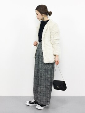 「Chico（チコ）のアイテム（ノーカラージャケット）」を使った、isaさん（レディース・155cm）の秋コーディネート