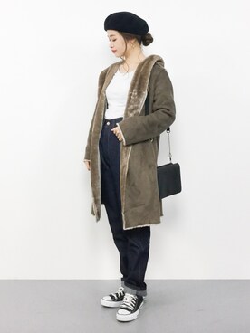 「archives（アルシーヴ）のアイテム（ムートンコート）」を使った、isaさん（レディース・155cm）の秋コーディネート