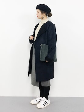 「ラップスカート」｜「アイテム（ムートンコート）」を使った、isaさん（レディース・155cm）の冬コーディネート