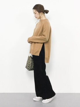 「AMERICAN HOLIC（アメリカンホリック）の【追加生産】太コーデュロイワイドパンツ（その他パンツ）」を使った、isaさん（レディース・155cm）の冬コーディネート