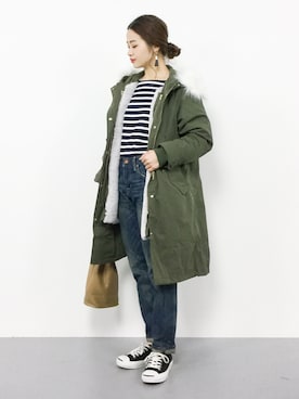「PAGEBOY（ページボーイ）のアイテム（モッズコート）」を使った、isaさん（レディース・155cm）の冬コーディネート