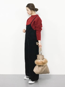 「ボリュームニット」｜「アイテム（オールインワン・サロペット）」を使った、isaさん（レディース・155cm）の冬コーディネート