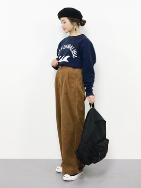 「HVC（エイチブイシー）のアイテム（スウェット）」を使った、isaさん（レディース・155cm）の冬コーディネート