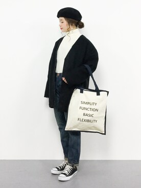 「LAKOLE（ラコレ）のアイテム（ノーカラージャケット）」を使った、isaさん（レディース・155cm）の冬コーディネート