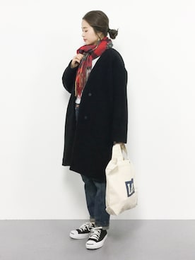 「koe（コエ）のアイテム（ノーカラージャケット）」を使った、isaさん（レディース・155cm）の冬コーディネート
