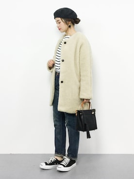「URBAN RESEARCH DOORS（アーバンリサーチドアーズ）のボーダーボートネックプルオーバー（Tシャツ/カットソー）」を使った、isaさん（レディース・155cm）の冬コーディネート