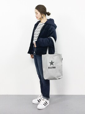 「URBAN RESEARCH DOORS（アーバンリサーチドアーズ）のボーダーボートネックプルオーバー（Tシャツ/カットソー）」を使った、isaさん（レディース・155cm）の冬コーディネート