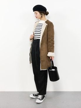 「URBAN RESEARCH Sonny Label（アーバンリサーチサニーレーベル）のアイテム（ムートンコート）」を使った、isaさん（レディース・155cm）の冬コーディネート