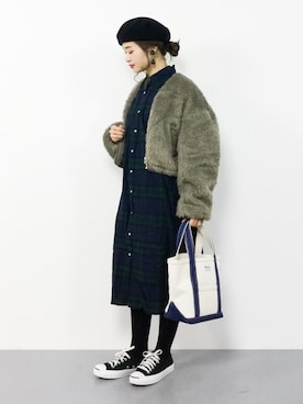 「ファー」｜「アイテム（シャツワンピース）」を使った、isaさん（レディース・155cm）の冬コーディネート
