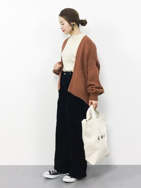 「AMERICAN HOLIC（アメリカンホリック）の【追加生産】太コーデュロイワイドパンツ（その他パンツ）」を使った、isaさん（レディース・155cm）の冬コーディネート