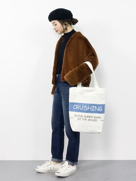 「STUDIOUS（ステュディオス）のアイテム（ノーカラージャケット）」を使った、isaさん（レディース・155cm）の冬コーディネート
