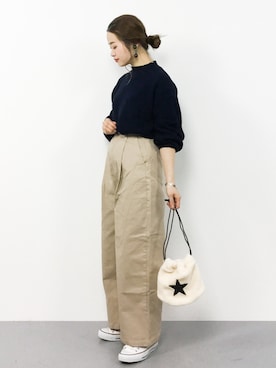 「reca（レカ）のアイテム（チノパンツ）」を使った、isaさん（レディース・155cm）の冬コーディネート