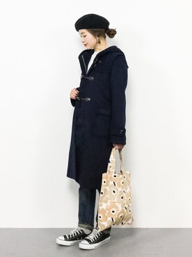 「フードコート」｜「アイテム（ダッフルコート）」を使った、isaさん（レディース・155cm）の冬コーディネート