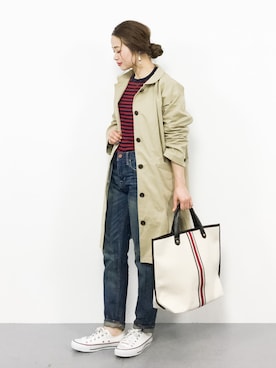 「ワッフル」｜「アイテム（ステンカラーコート）」を使った、isaさん（レディース・155cm）の冬コーディネート