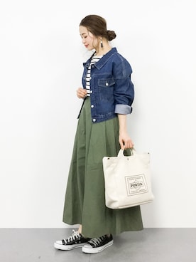 「アイテム（デニムジャケット）」を使った、isaさん（レディース・155cm）の冬コーディネート